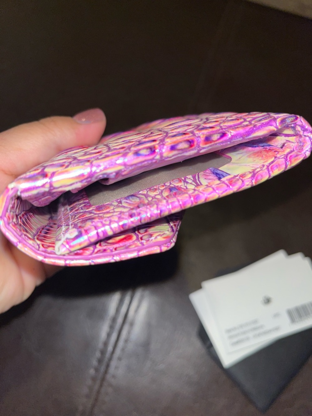 Brahmin Pink Iridescent Croc-Embossed Envelope Clutch wallet - Picture 14 of 15